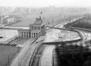 An aerial view of the Berlin Wall