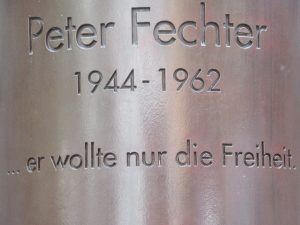 The plaque for Peter Fechter, shot and killed by East German border guards while trying to leap over the Berlin Wall out of East Berlin in 1962