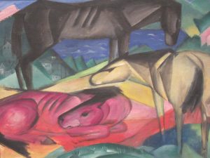 The Expressionist painting 'Drei Pferde' (Three Horses) by Franz Marc, Neue Nationalgalerie, Berlin