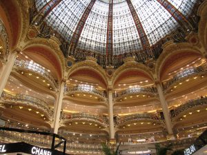 Looking up into the dome of the Galéries Lafayette in Paris