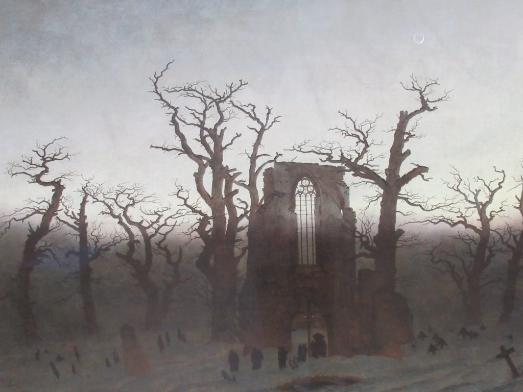Painting: Abbey in an Oak Forest by Caspar David Friedrich