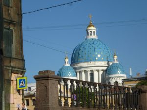 The domes of Trinity Cathedral in St Petersburg, Russia