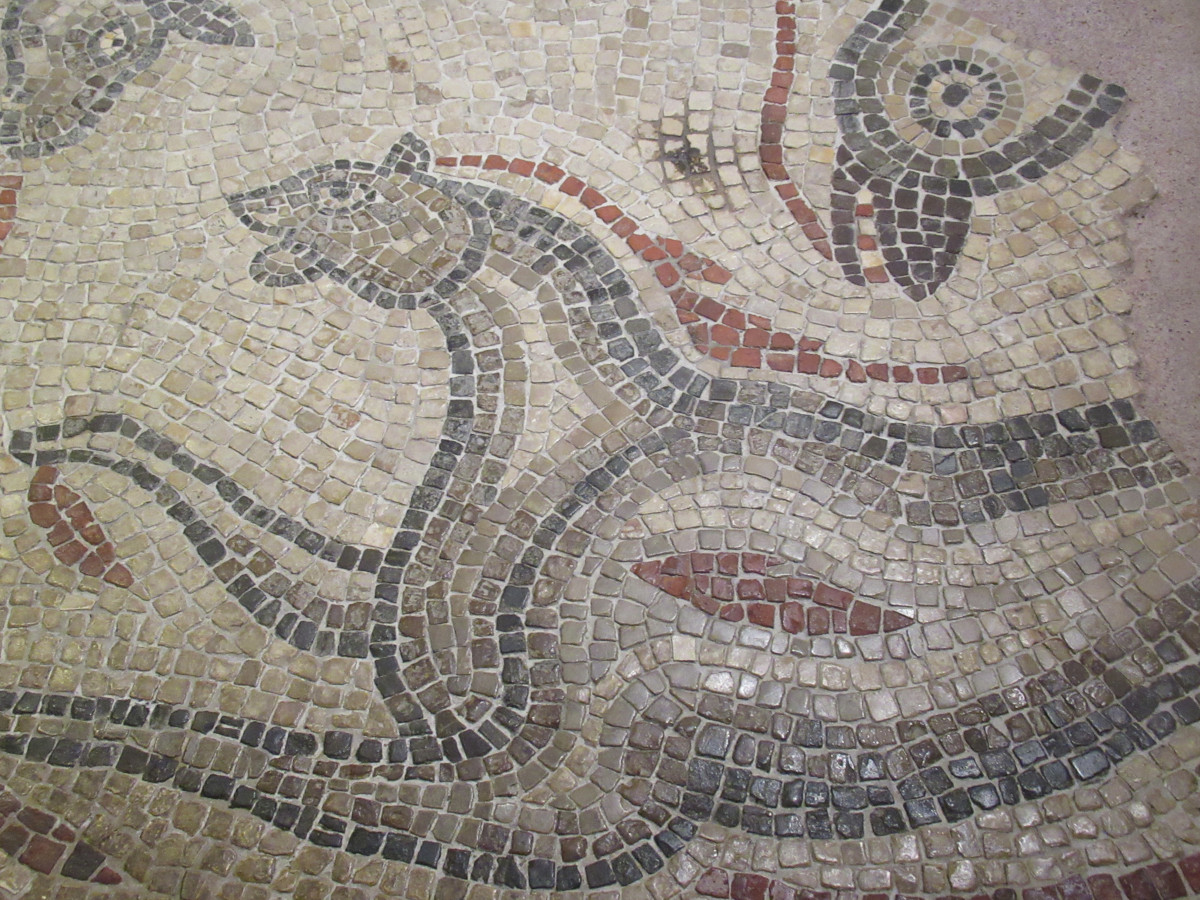 Mosaic at Statue at Roman Baths, Bath